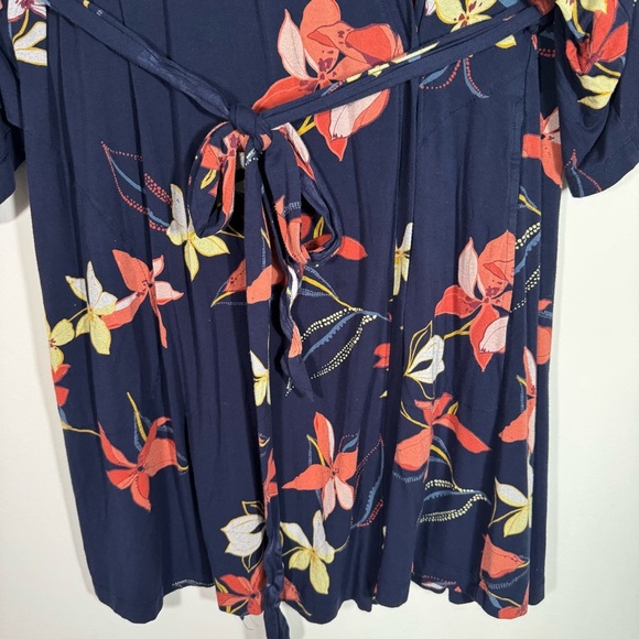Soma Navy Floral Jersey Kimono Robe with Tie - Picture 4 of 13